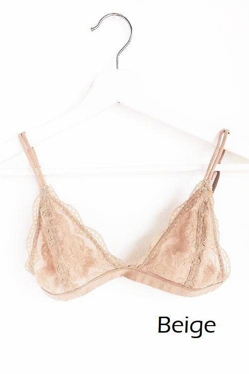 Vanilla Monkey - Floral Sheer Lace Triangle Lowcut Mesh Lined Bralette