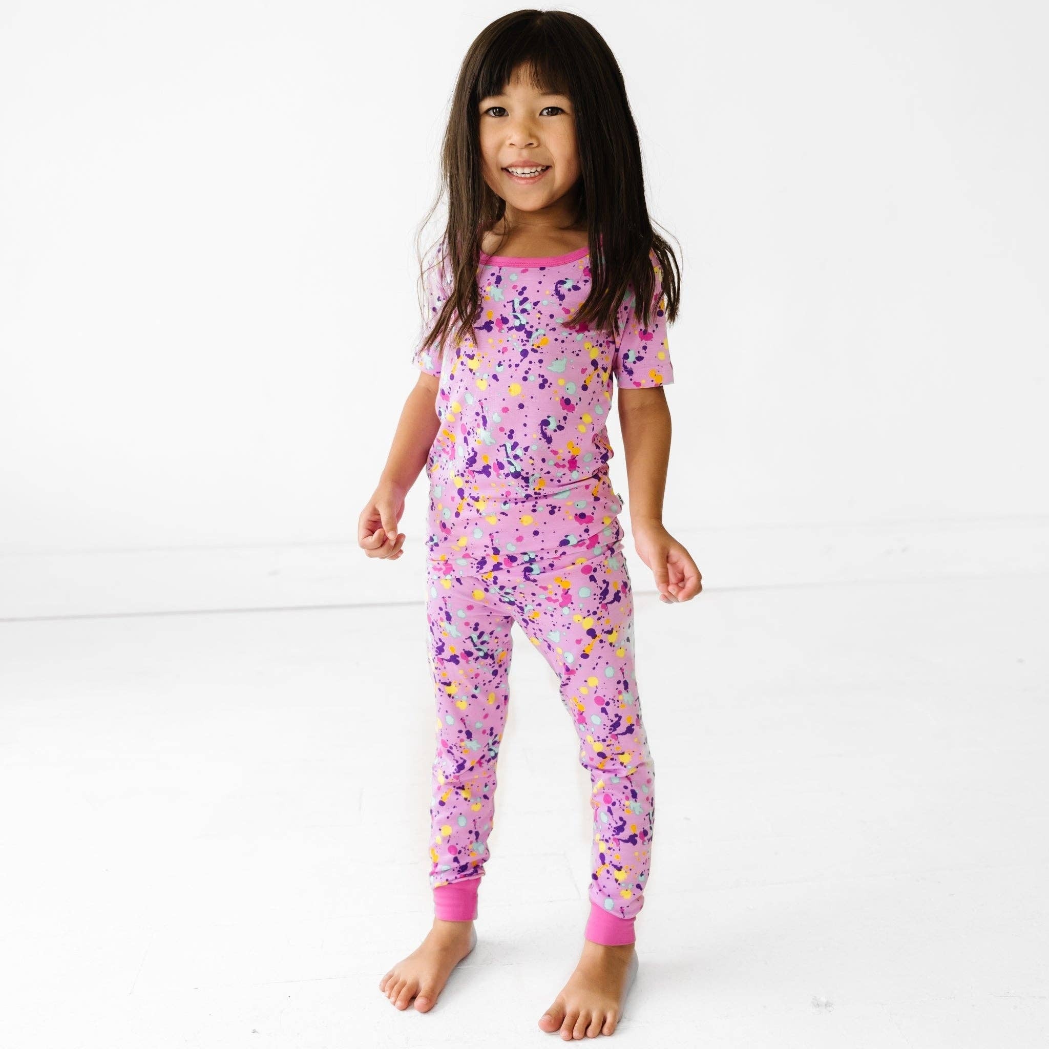 Little Sleepies Pink Paint Party Two Piece Short Sleeve Pajama Set