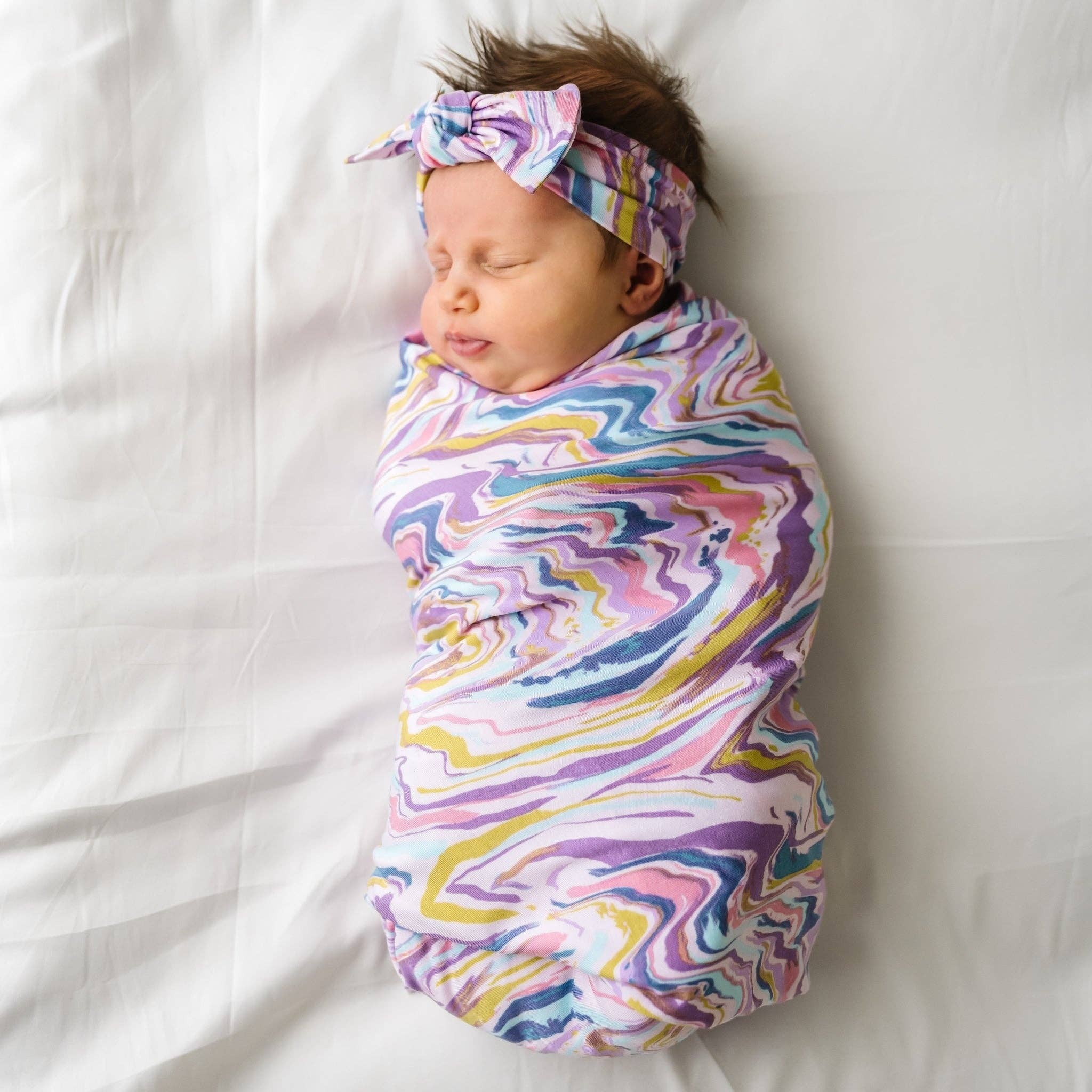 Little Sleepies Pink Marble Swirl Bamboo Viscose Swaddle